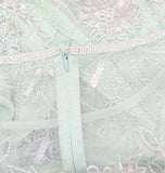 Adrianna Papell Sequin Beaded Midi Dress Gown Aloe Mist Green / Ivory 14