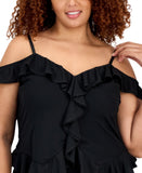 Bar III Ruffled Cold-Shoulder Mesh Top 100218140WN Deep Black 2X