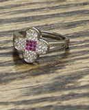 Floral Clover Pave Crystal Cluster Ring Silver Gray / Pink 7
