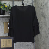 Joan Rivers Women's V-Neck Top with Pleated Sleeves A309574 Black 2