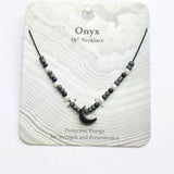 Unique Designs Onyx Crystal Crescent Moon Necklace Black / White 16" + 3.5"
