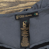 Grass Collection Womens Batwing Mesh Front Trim Blouse Shirt Gray / Black M