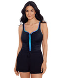 Mimi Flamingo Zip-Up One-Piece Swimsuit Romper 70100058M Black / Blue 16
