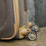 London Fog Herringbone Expandable Spinner Suitcase Luggage Navy Brown 24"