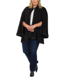 Patricia Nash Leather-Trimmed Open-Sleeve Cape with Filigree Clasp KN11504 Black