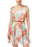 City Studios Juniors Belted Floral-Print Fit & Flare Dress White Multi 7