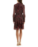 Taylor Womens Petite Long-Sleeve Chiffon Dress 3109P Crimson / Black 10P