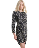 DKNY Womens Round-Neck Long-Sleeve Side Knot Mini Dress Black / Parchment 4