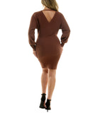 Rosie Harlow Surplice Neck Dolman Sleeve Ribbed Sweater Dress Capuccino Brown S