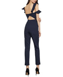 BCBGMAXAZRIA Cut Out One Shoulder Side Pocket Open Back Jumpsuit Dark Navy XS
