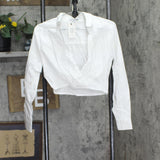 And Now This Womens Faux Wrap Poplin Shirt Bright White S