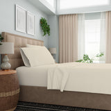 Color Sense 300 Thread Cotton Sateen 4-Piece Sheet Set Ivory Off White Queen