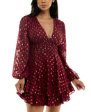B. Darlin Double Tiered Chiffon Sheer Puff Sleeve Dress Wine Red / Gold 1/2