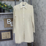 Carmen Marc Valvo Crochet Tunic Swim Cover Up Shirt Button Up Clay Brown XS