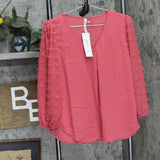 Ny Collection Blouse with 3/4 Jacquard Chiffon Sleeves Holly Berry Pink PM