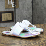 DKNY Women's Footwear Isha Flat Sandal K4169795 Silver Iridescent Halcott 8M