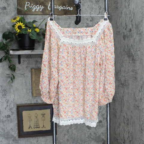 Pearl Global Square Neck Crochet Trim Woven Blouse Shirt Top See Measurements