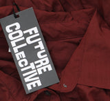 Future Collective Collared Long Sleeve Smocked Midi Shirtdress Burgundy Red XXL