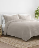 iEnjoy Home All Season 3-Piece Stripe Stitch Quilt Set Beige Brown Full / Queen