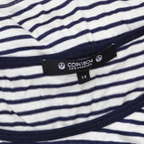 Coin 1804 Plus Size Contrast Binding Front Twist Tank Top Ivory / Navy Blue 1X