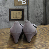 BCBGeneration Womens Vintage Suede Bow Wedge Heels 1673d196985af3 Gray 6M