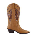 Madden Girl Shaft Faux Leather Stud Pointed Toe Western Boots Natural Brown 8M