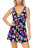 Island Escape Womens One Piece Swim Magnolia Underwire Swimdress Black Multi 8