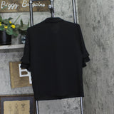 Cece Womens Short Sleeve Ruffle-Sleeve Button Down Blouse 7061012 Rich Black M