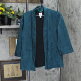 LC Lauren Conrad Womens Faux Suede Open Front Blazer Jacket Teal Blue Green M