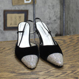 Valerie Stevens Womens Vintage Rhinestone Pointed Toes Velvet Heels Black 6.5M