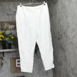 Calvin Klein Womens Rolled Hem Lined Linen Blend Trouser Pants White 14
