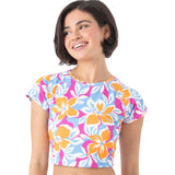 Roxy Womens Crop Top Short Sleeve Rashguard 434003086 Multicolor Blue Multi M