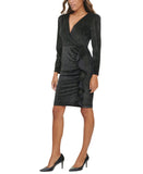 Calvin Klein Glitter Velvet Ruffle-Trim Dress Black Multi See Measurements