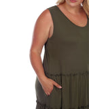 White Mark Womens Plus Tiered Calf Midi Dress PS315 Olive Green 2X