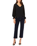 Sam & Jess Womens V-Neck Smocked Cuff Lined V-Neck Top Black M