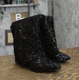 A New Day Womens Abba Sequin Foldover Tall Boots 91636693 Black 6M