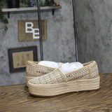 Toms Valencia Platform Espadrille Woven Jute Slip-On Flats Champagne Gold 5.5M