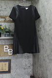 DKNY Womens Studded Short Sleeve Leather Detail Flare Sheath Dress Black 14