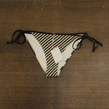 Solid & Striped Side Tie Iris Bikini Bottom Noir Black / Khaki Stripe L