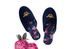 Bridgerton Izzy & Liv Womens Enchanting Floral Bee Slippers Navy Blue 6M