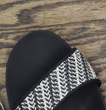 Bearpaw Platform Woven Raffia Buckle Open Toe Slingback Sandals Black / White 9M