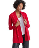 Charter Club Womens Rhinestone Open Front Cashmere Cardigan Sweater Red M