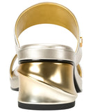 Donna Karan New York Teagan Double Band Dress Sandals Block Heel White Gold 9M