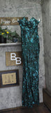 B. Darlin Sequin Open Back Prom Gown Green M