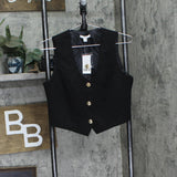 Bar III Womens Petite V-Neck Button-Front Cropped Vest 100207006PT Black PM