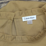 Calvin Klein Womens Plus Size Ruffle-Neck Button-Sleeve Shirt Luggage Brown 2X