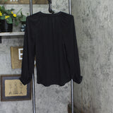 Nine West Womens Woven Pleat Neck Tie Woven Blouse Shirt Top WL11W005PP2 Black S