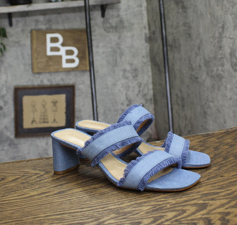 Schutz Womens Amely Mid Block Sandals Azul / Summer Blue Jeans 9.5B