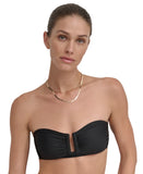 DKNY Womens Shirred U-Wire Bandeau Bikini Top Swim DIMTS403 Black XL