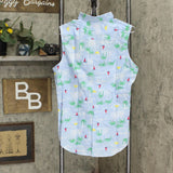 Lands' End Womens Sleeveless Patterned Button Up Shirt 485088-Sample
